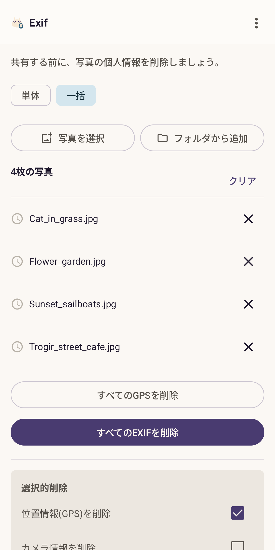 一括モードの画面(Pro)