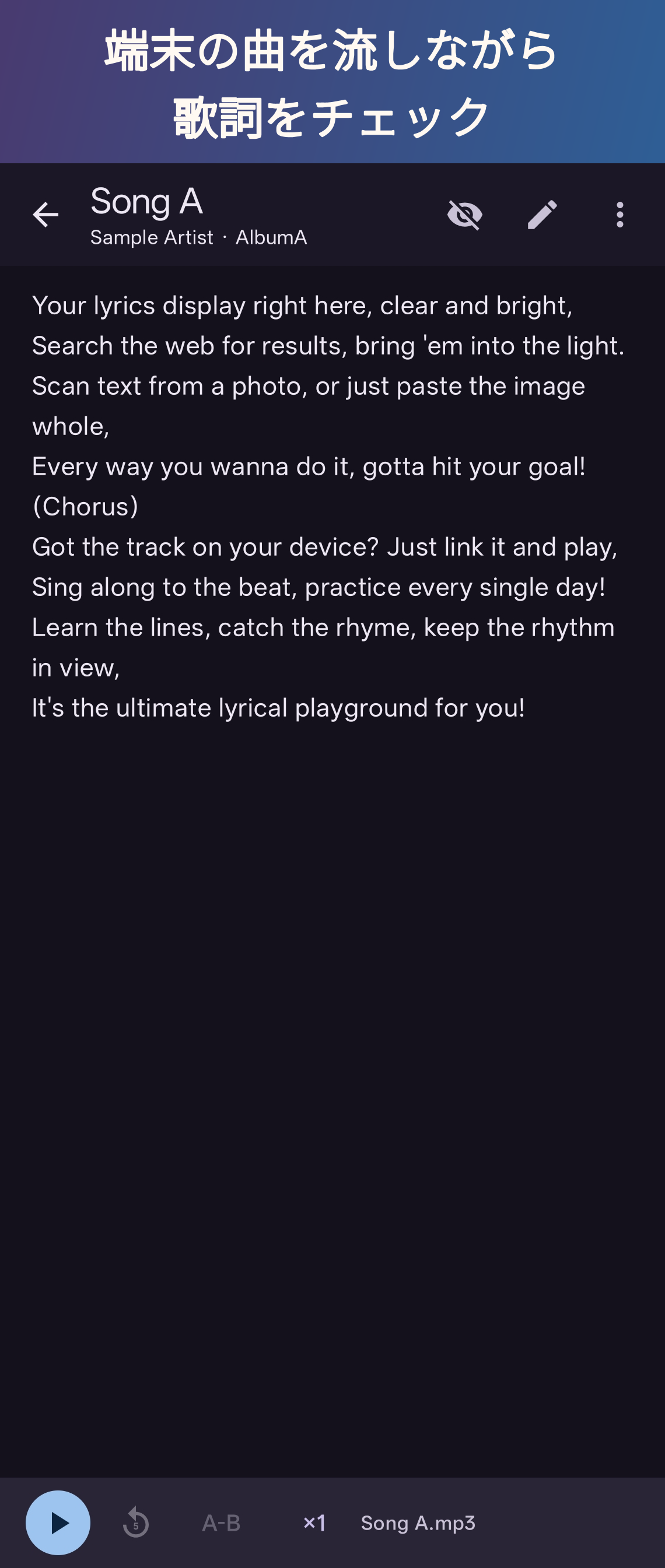端末の曲を流しながら歌詞をチェック